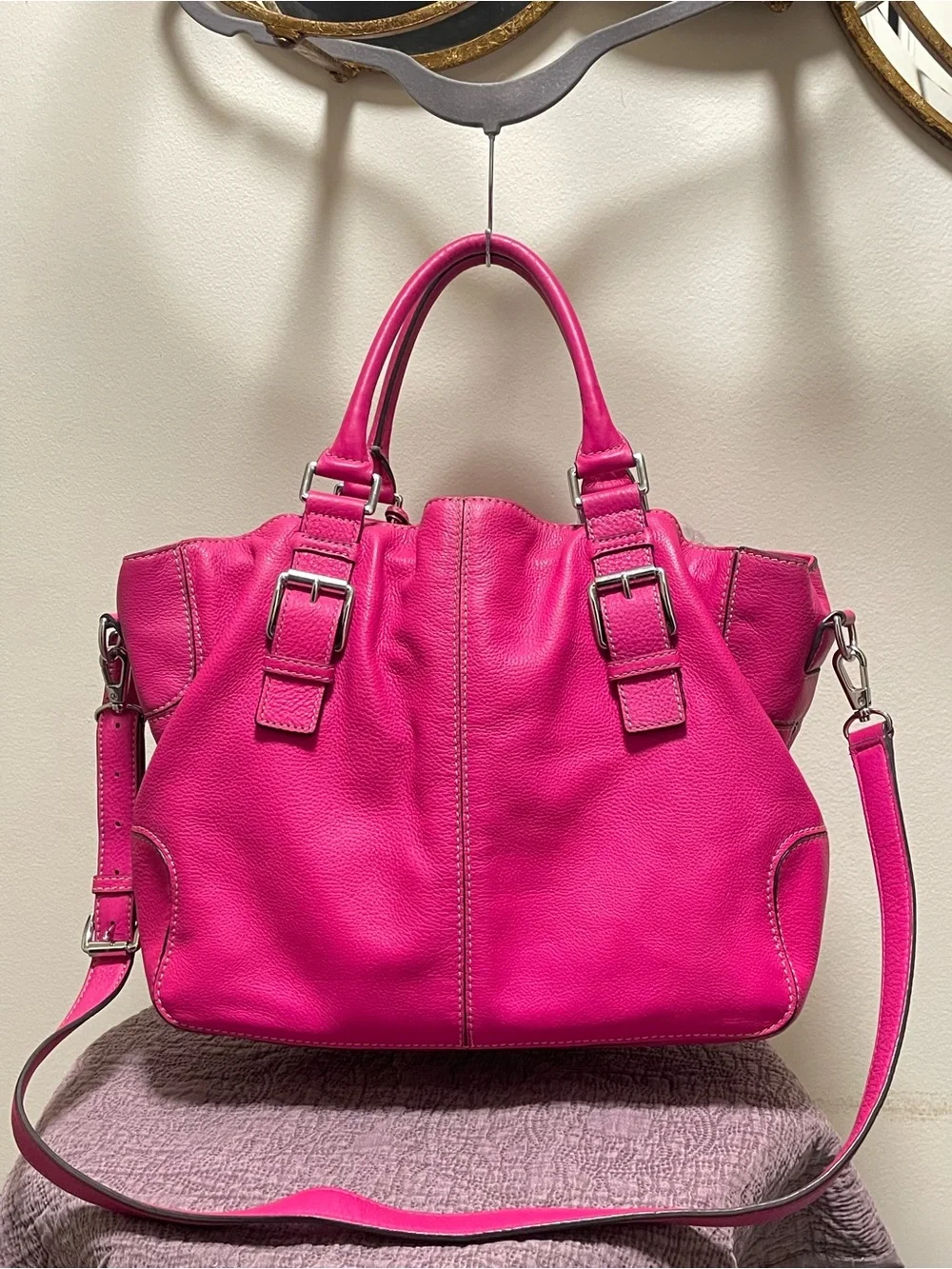 Michael Kors Brookville Large hot Pink Pebbled Leather Satchel convertible Bag